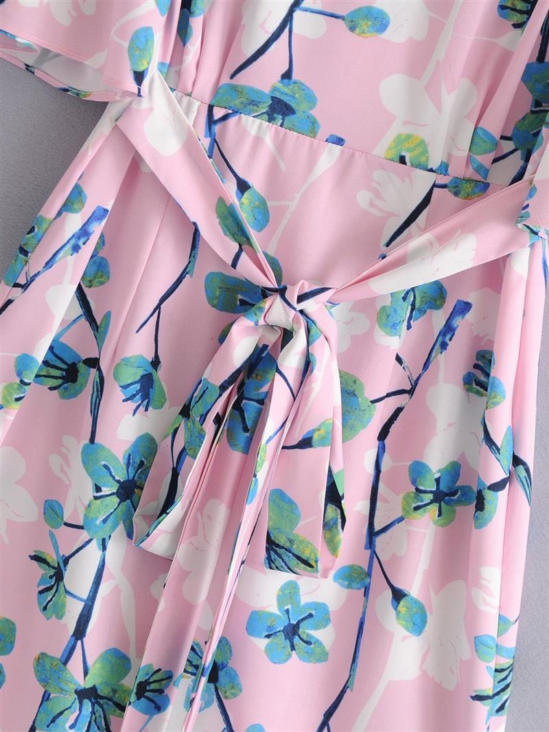 Fashion Pink Flower Pattern Decorated Dress,Long Dress