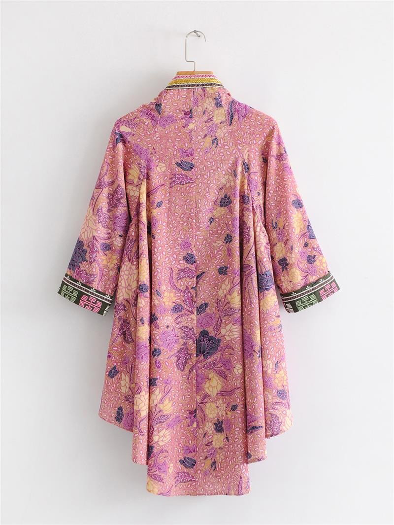 Fashion Pink Flower Shape Pattern Decorated Kimono,Sunscreen Shirts