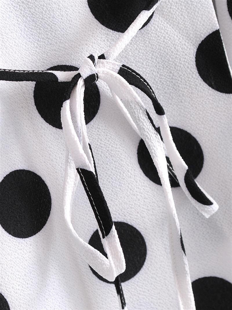 Fashion White Dots Shape Pattern Decorated V Neckline Dress,Long Dress