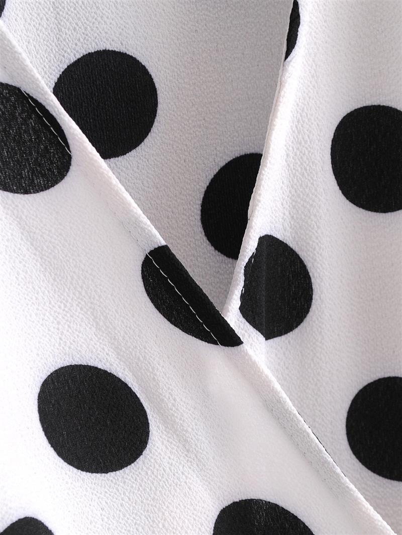 Fashion Black Dots Shape Pattern Decorated V Neckline Dress,Long Dress