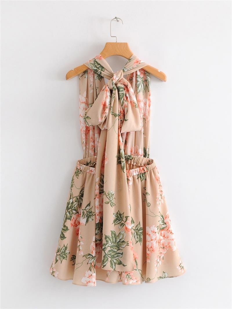 Fashion Beige Flower Pattern Decortaed Dress,Long Dress