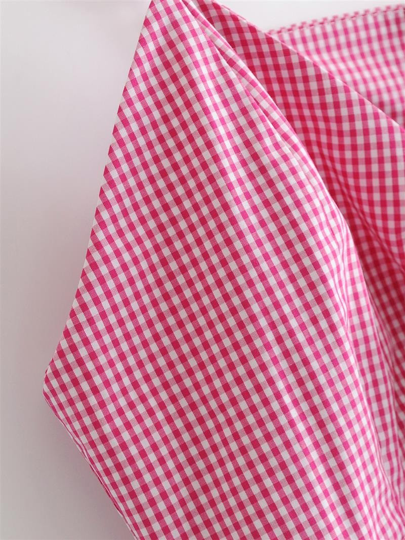 Fashion Pink Bowknot Shape Decorated Grid Suspender Dress,Long Dress