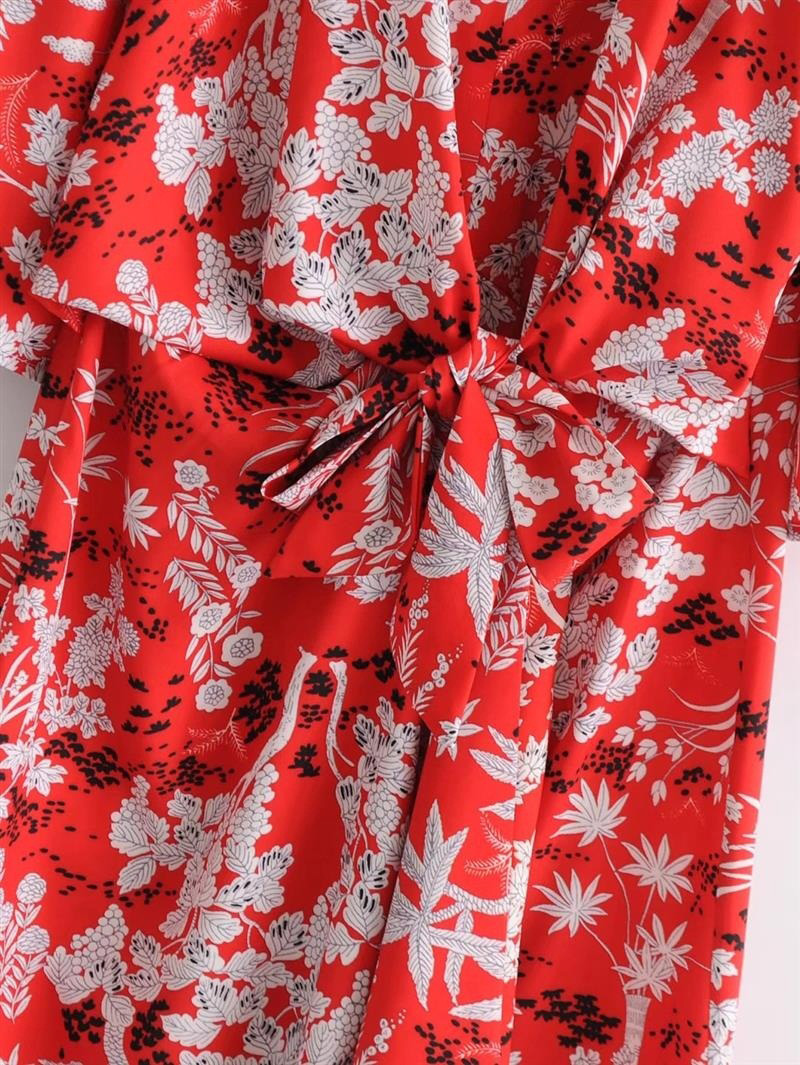 Fashion Red Flower Pattern Decorated Dress,Long Dress