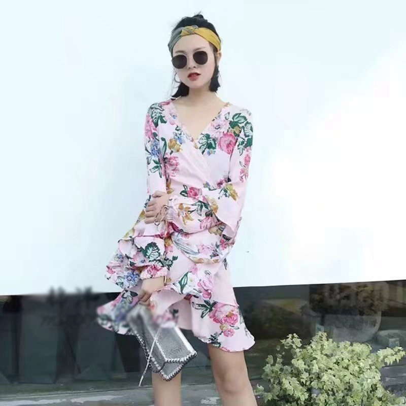 Fashion Pink V Neckline Design Long Sleeves Dress,Long Dress