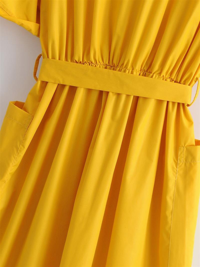 Fashion Yellow Pure Color Decorated Yellow Dress,Long Dress
