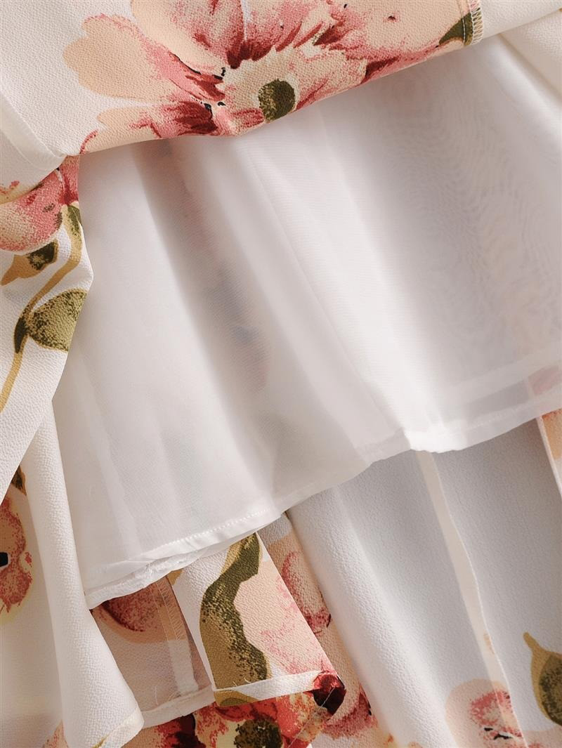 Fashion White Flower Pattern Decorated Suspender Dress,Long Dress