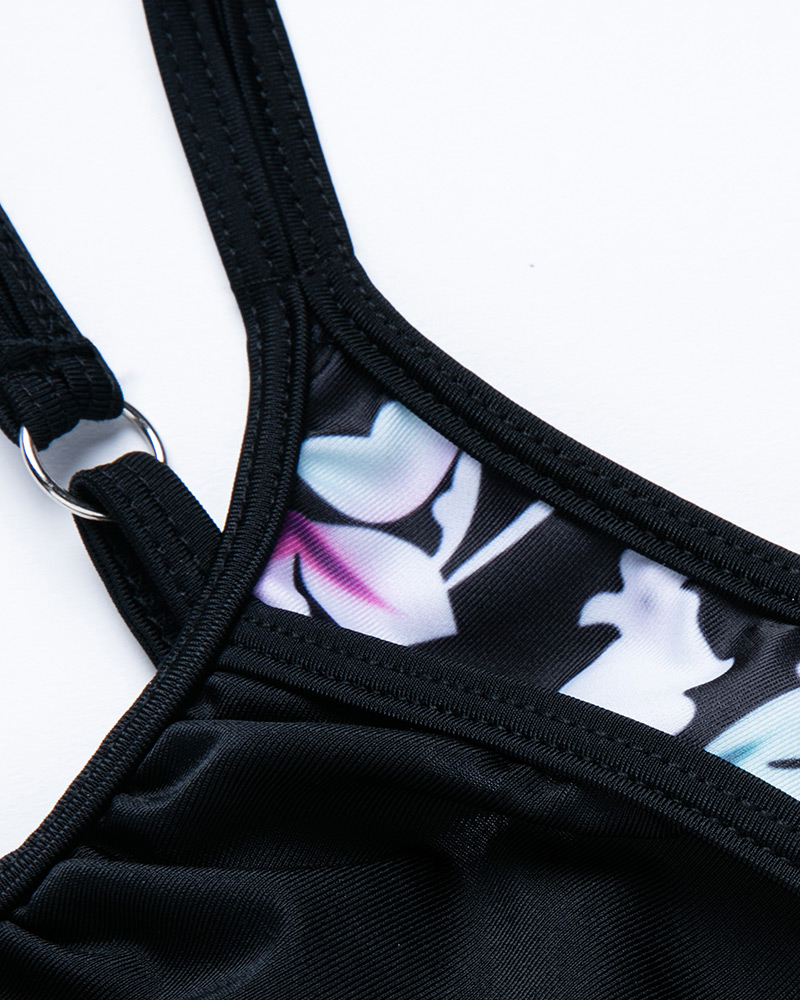 Sexy Black Suspender Design Round Neckline Swimwear(2pcs),Bikini Sets