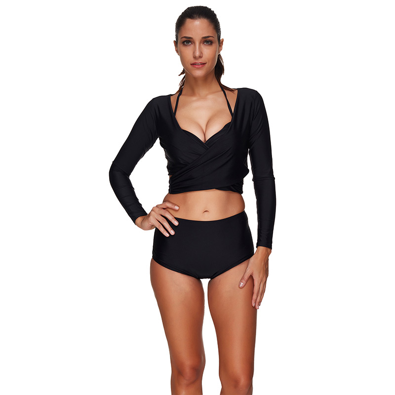 Sexy Black Pure Color Design Simple Swimwear(3pcs),Bikini Sets