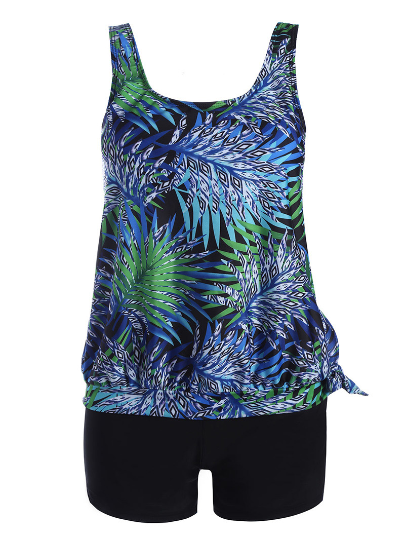 Sexy Blue Leaf Shape Pattern Decorated Round Neckline Swimwear,Bikini Sets