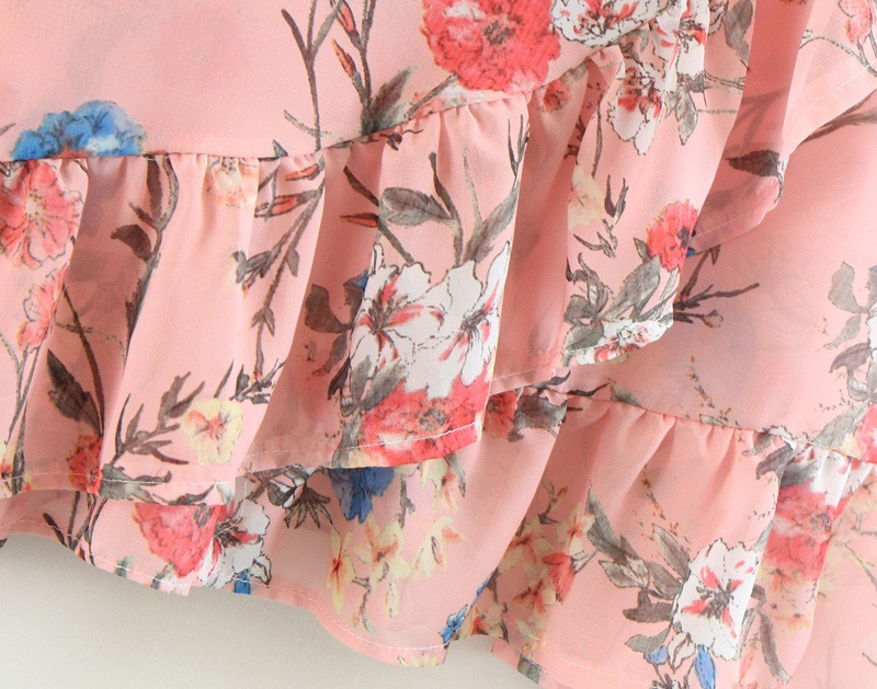 Fashion Pink Flower Shape Pattern Suspender Dress,Long Dress