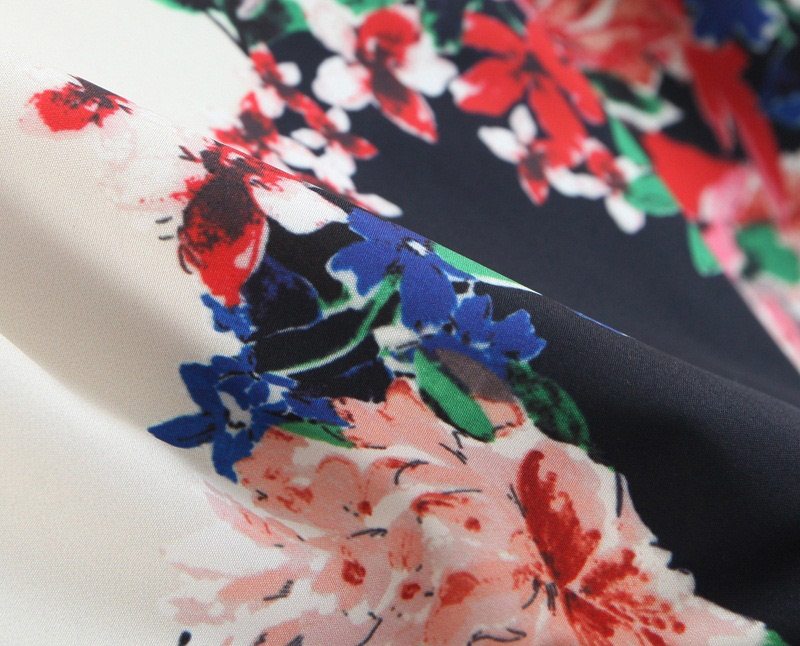 Fashion Black+white V Neckline Design Flower Pattern Dress,Mini & Short Dresses