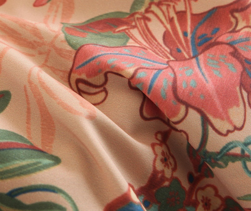 Fashion Pink Flower Shape Pattern Decorated Long Sleeves Dress,Long Dress