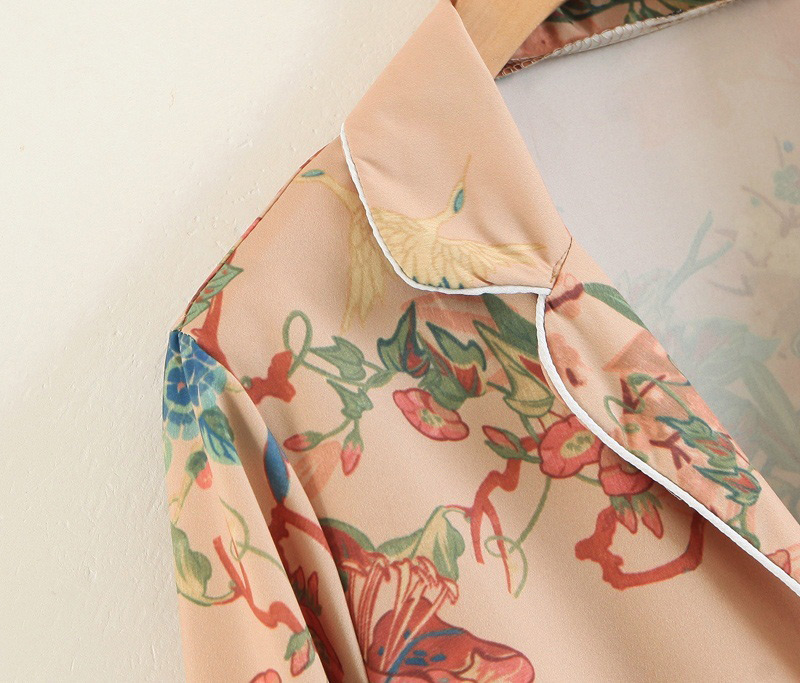 Fashion Pink Flower Shape Pattern Decorated Long Sleeves Dress,Long Dress