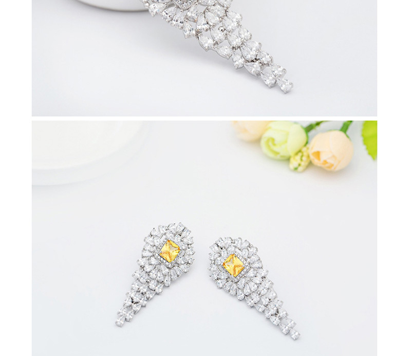 Fashion Yellow Full Diamond Decorated Earrings,Drop Earrings