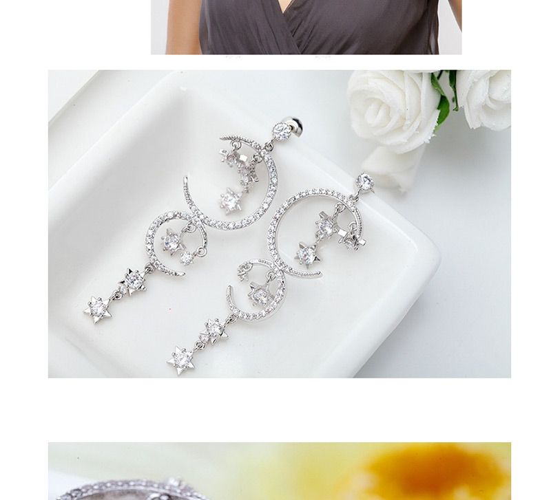 Fashion Silver Color Moon&star Shape Design Earrings,Drop Earrings