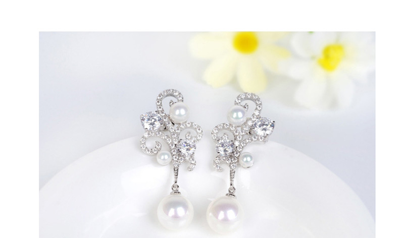 Fashion Silver Color Flower Shape Decorated Pearl Earrings,Drop Earrings