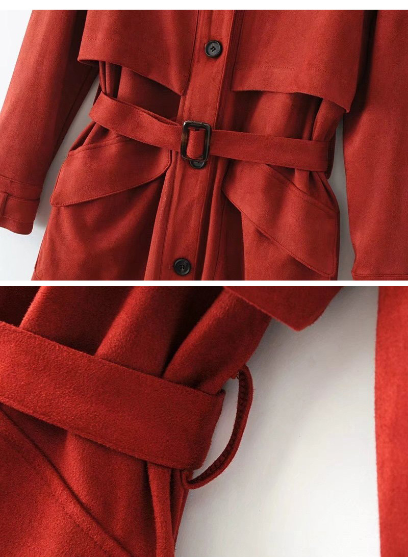 Fashion Red Pure Color Decorated Coat,Coat-Jacket