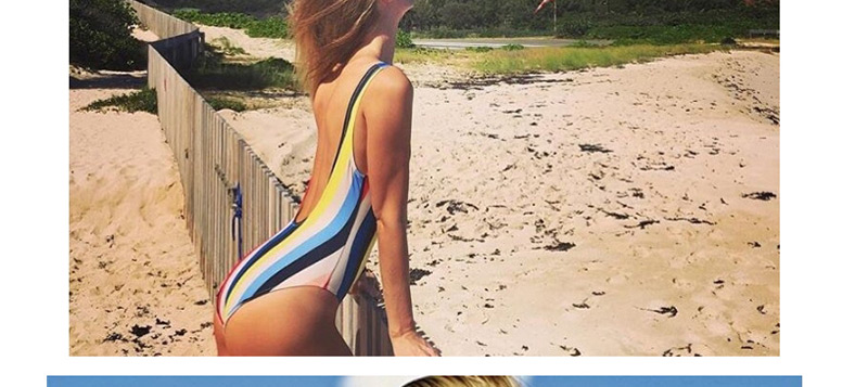 Sexy Multi-color Strip Shape Decorated Swimwear,One Pieces