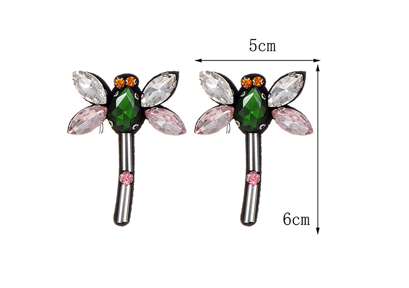 Fashion Pink+green Dragonfly Shape Decorated Earrings,Stud Earrings