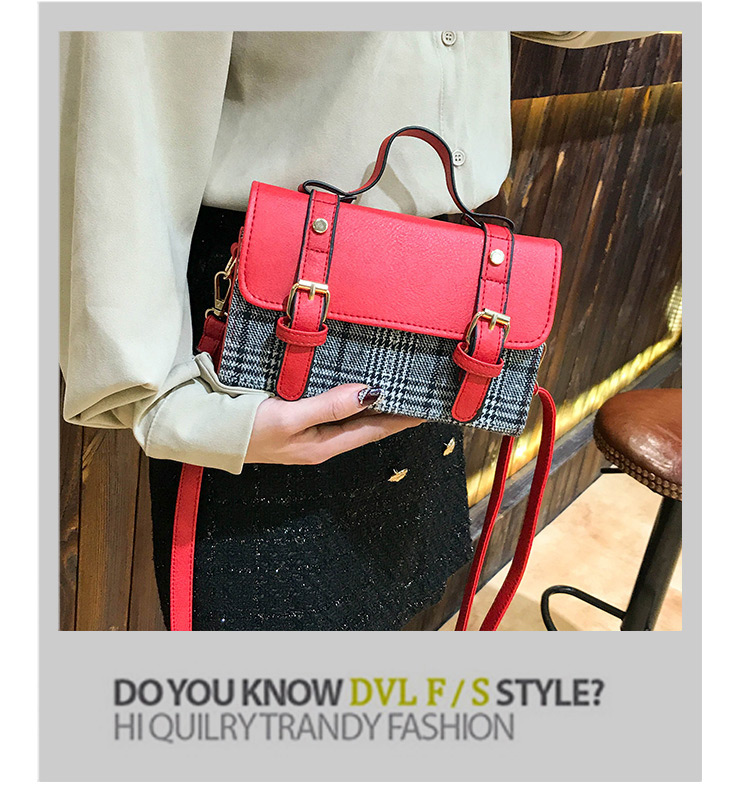 Fashion Brown Grid Shape Decorated Bag,Handbags