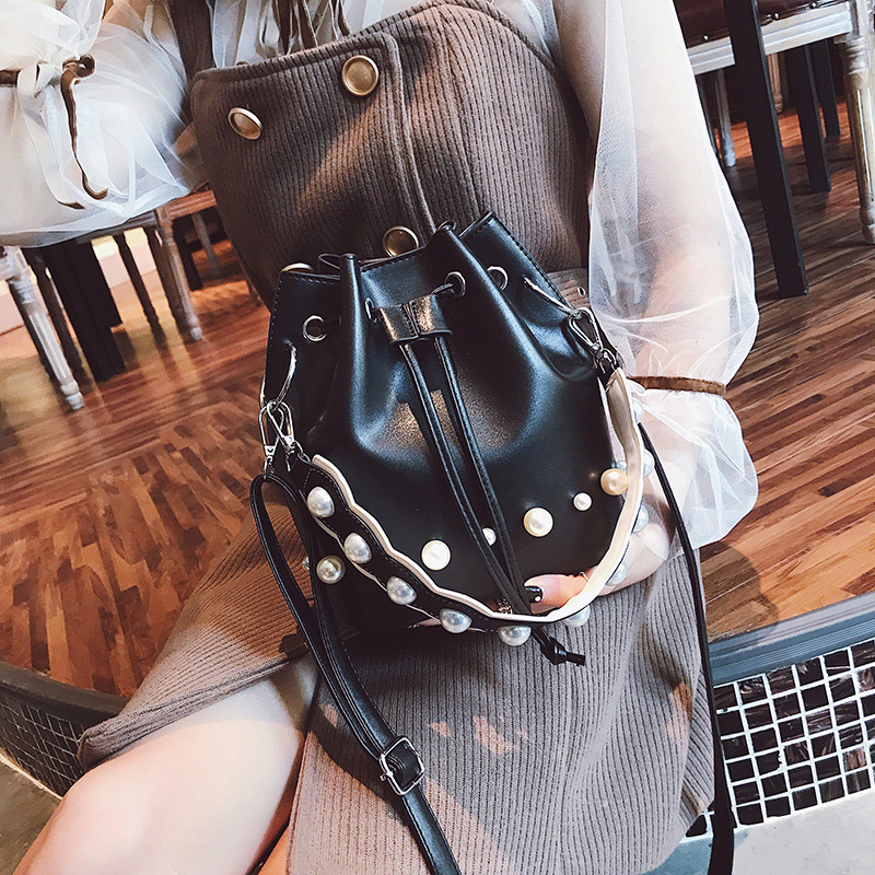 Fashion Black Bucket Shape Decorated Bag,Shoulder bags