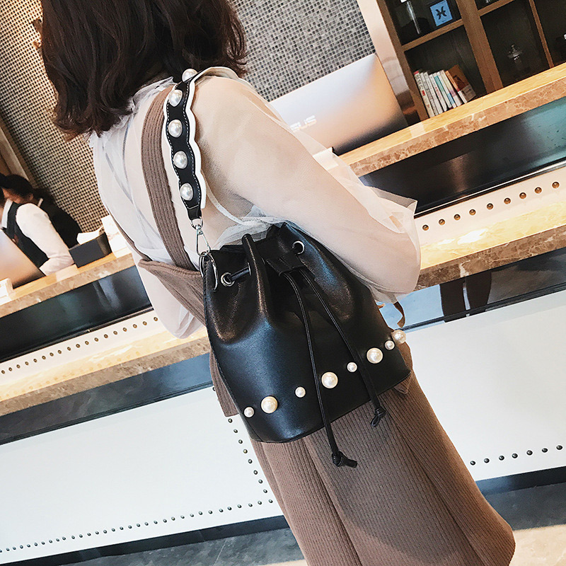 Fashion Black Bucket Shape Decorated Bag,Shoulder bags