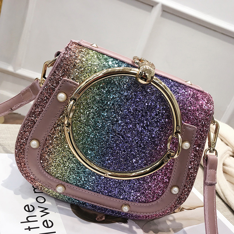 Fashion Multi-color Paillette Decorated Round Bag,Handbags