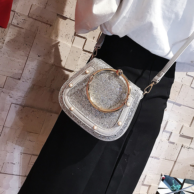 Fashion Silver Color Paillette Decorated Round Bag,Handbags