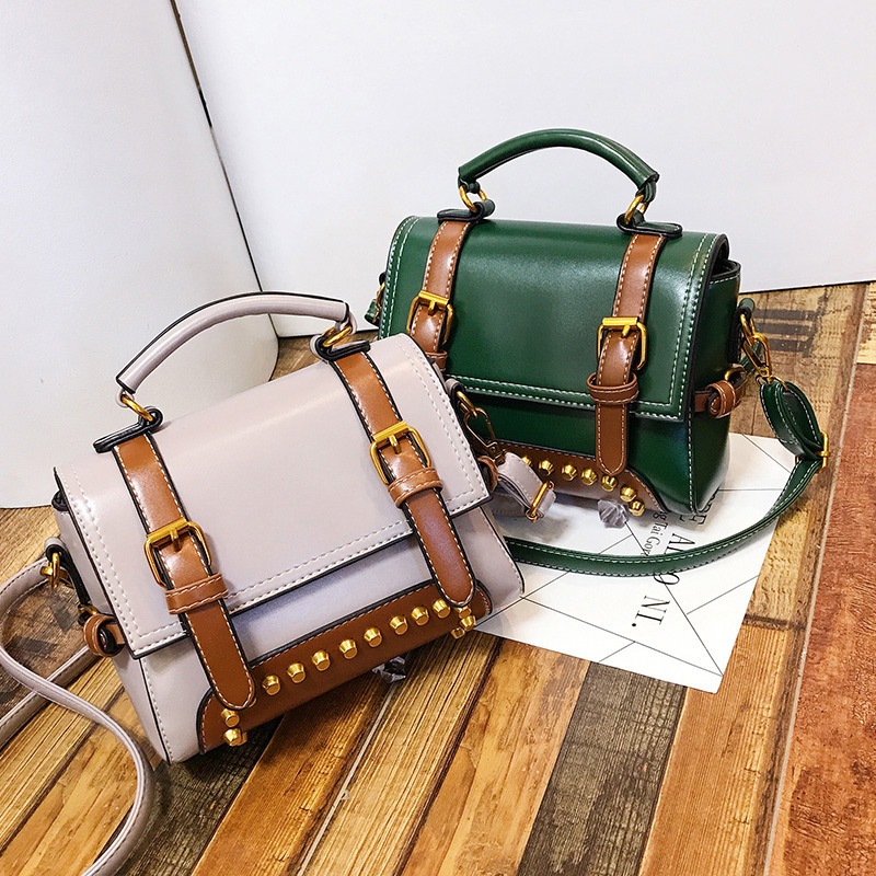 Fashion Green Rivet Decorated Square Bag,Handbags