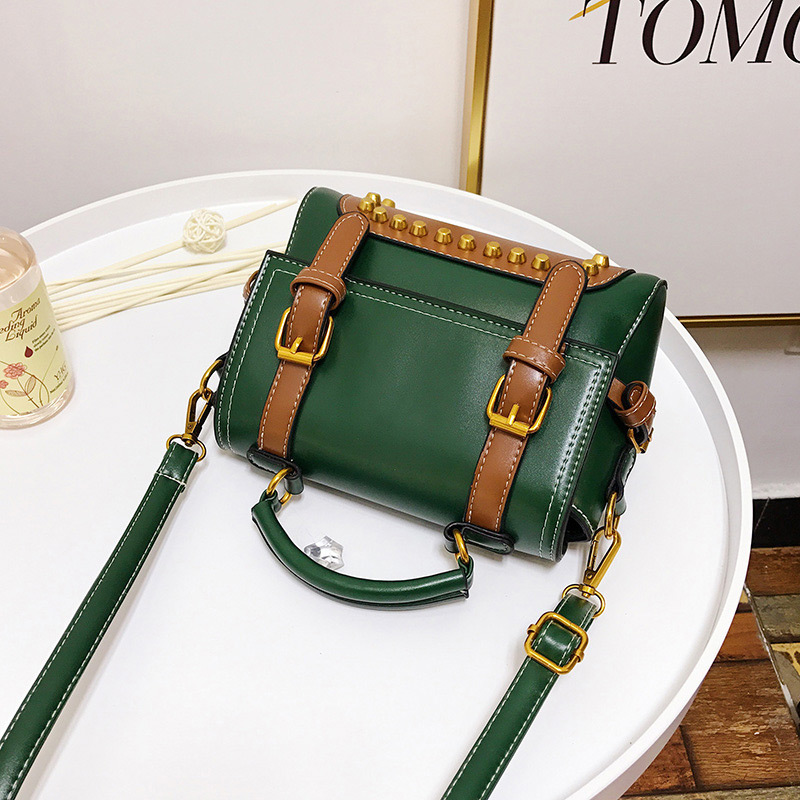Fashion Green Rivet Decorated Square Bag,Handbags