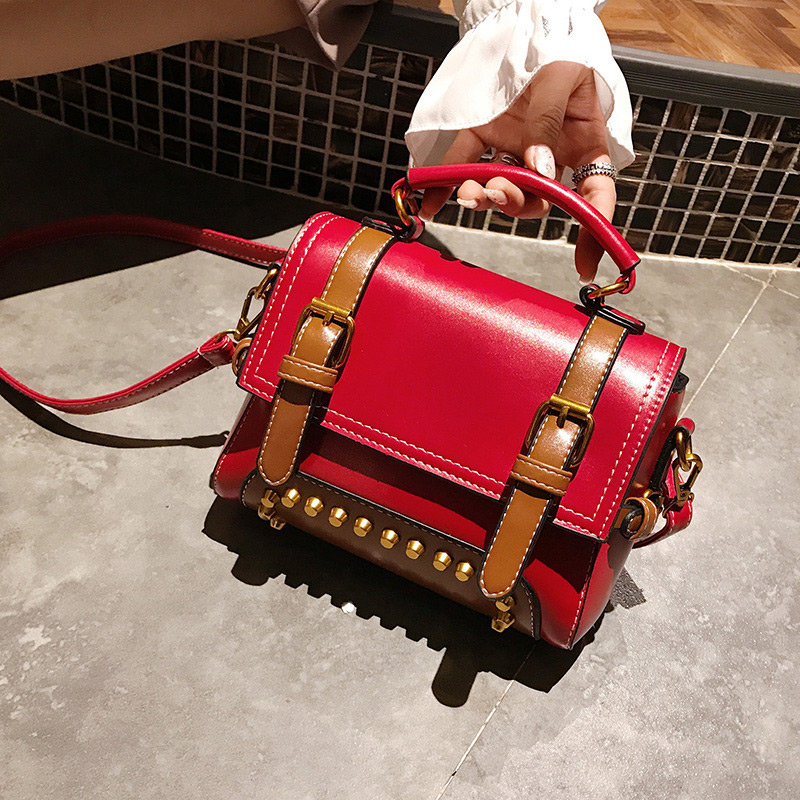 Fashion Red Rivet Decorated Square Bag,Handbags