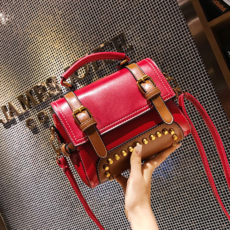 Fashion Red Rivet Decorated Square Bag,Handbags