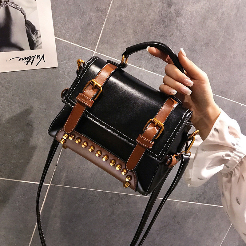 Fashion Black Rivet Decorated Square Bag,Handbags