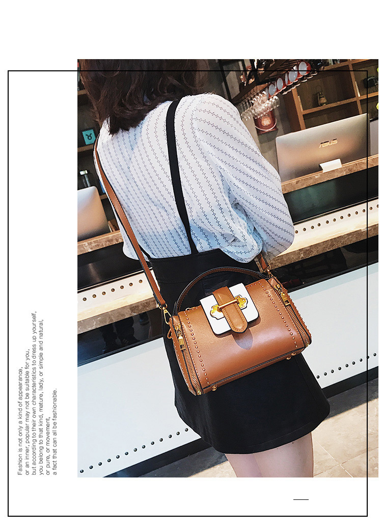 Fashion Brown Rivet Decorated Simple Bag,Handbags
