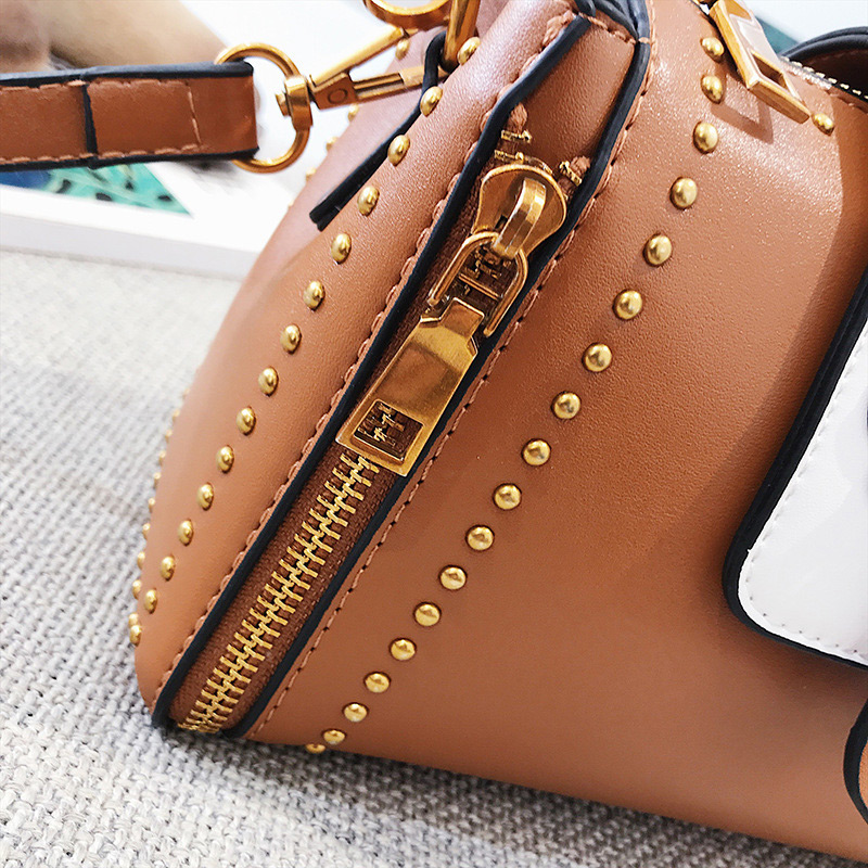 Fashion Brown Rivet Decorated Simple Bag,Handbags