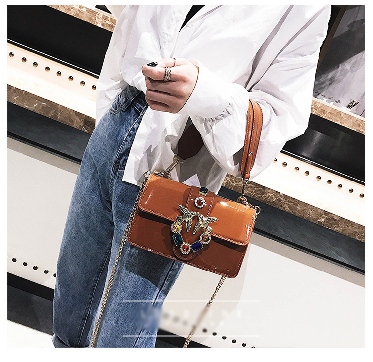 Fashion Brown Diamond Decorated Square Bag,Shoulder bags