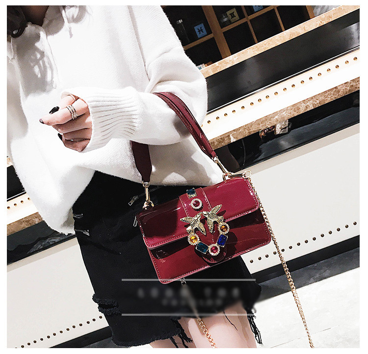 Fashion Brown Diamond Decorated Square Bag,Shoulder bags