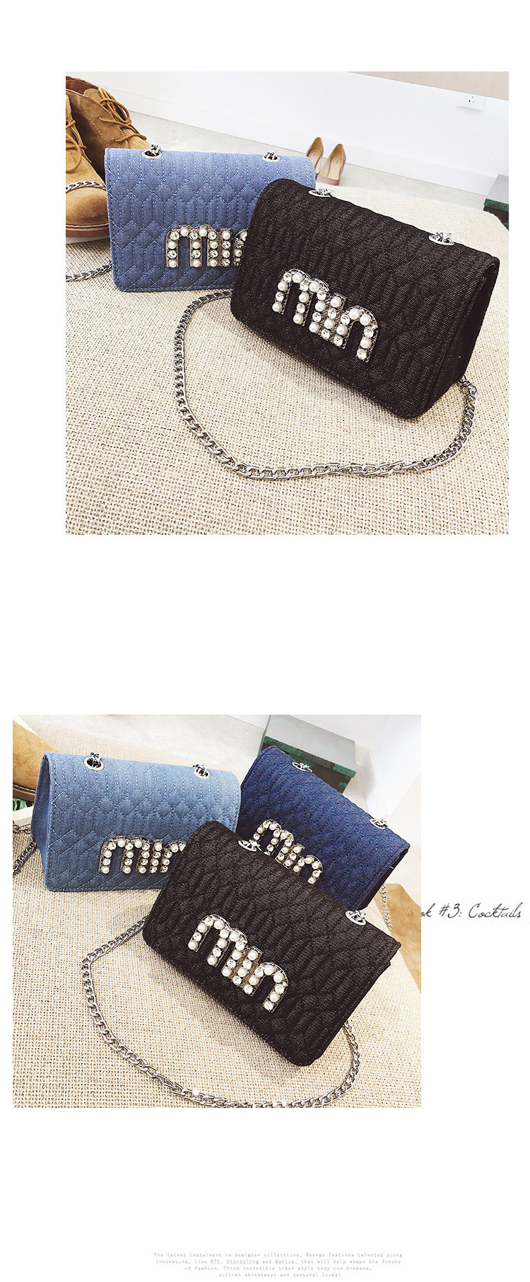 Fashion Blue Letter Shape Pattern Decorated Bag,Shoulder bags