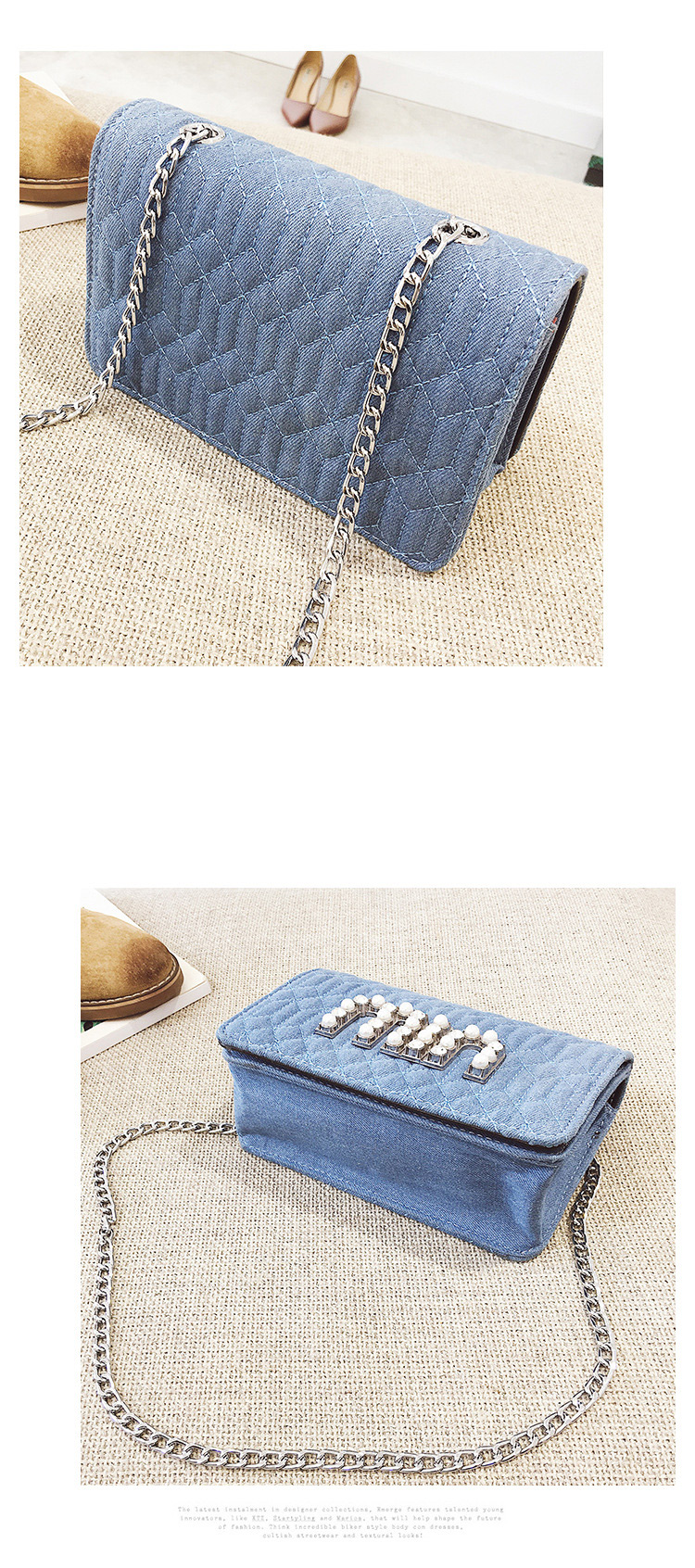 Fashion Light Blue Letter Shape Pattern Decorated Bag,Shoulder bags