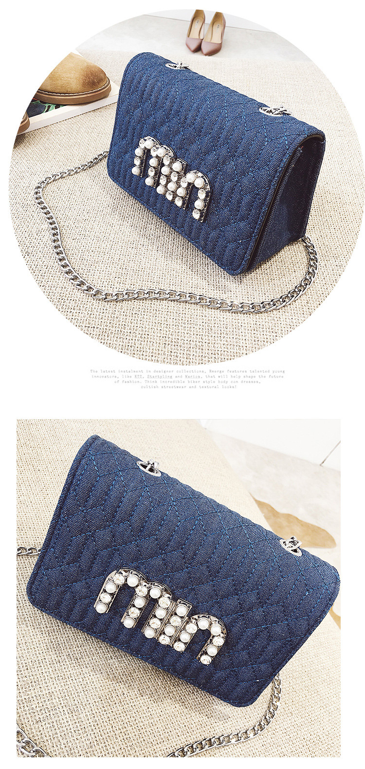 Fashion Light Blue Letter Shape Pattern Decorated Bag,Shoulder bags