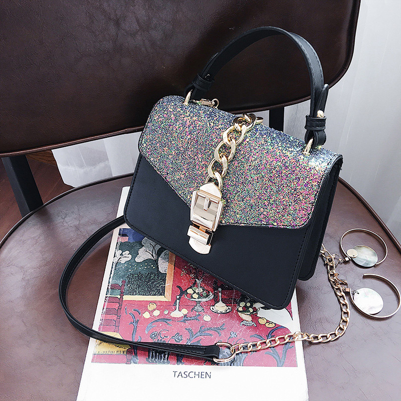 Fashion Black Paillette Decorated Square Bag,Handbags