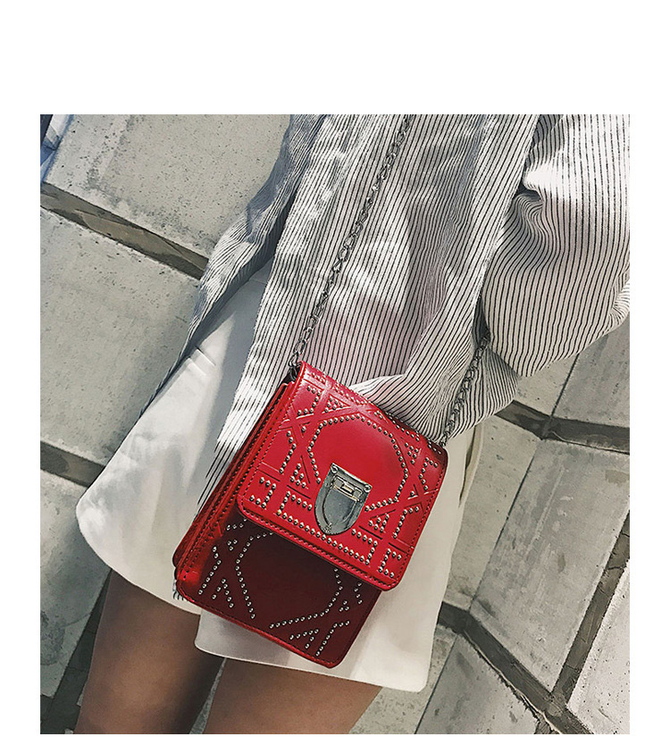 Fashion Red Rivet Decorated Square Bag,Shoulder bags