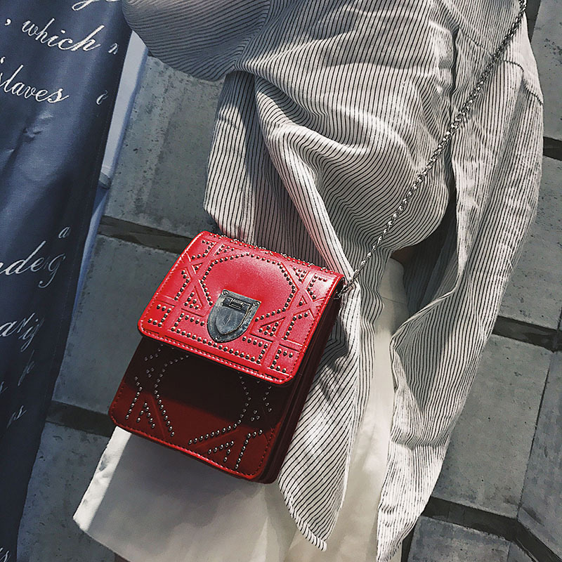Fashion Red Rivet Decorated Square Bag,Shoulder bags