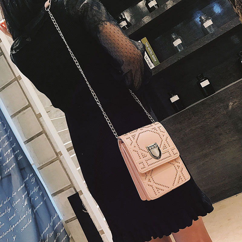 Fashion Pink Rivet Decorated Square Bag,Shoulder bags