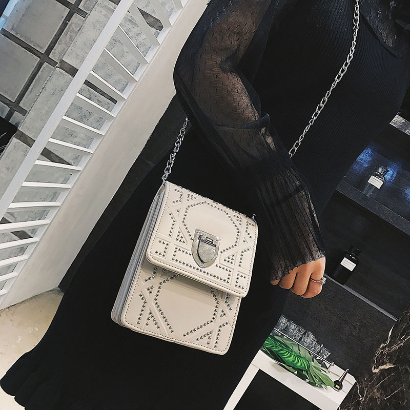 Fashion Black Rivet Decorated Square Bag,Shoulder bags