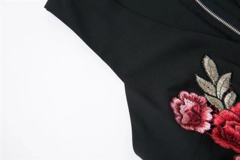 Fashion Black Flower Pattern Decorated V Neckline Jumpsuit,Pants
