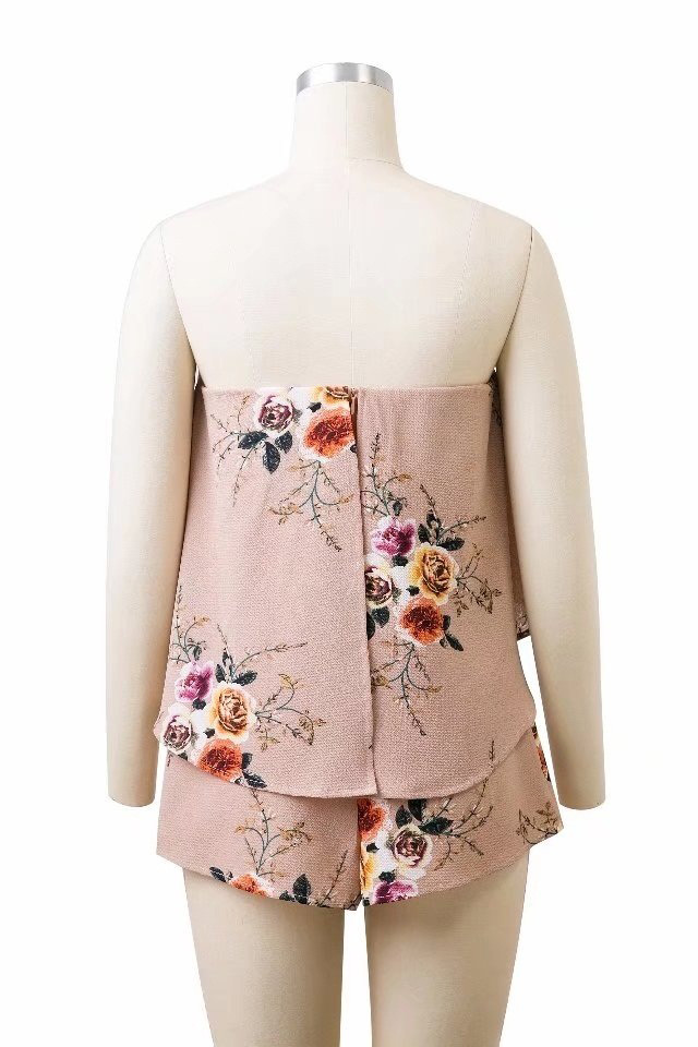Fashion Pink Flower Pattern Decorated Jumpsuit,Long Dress