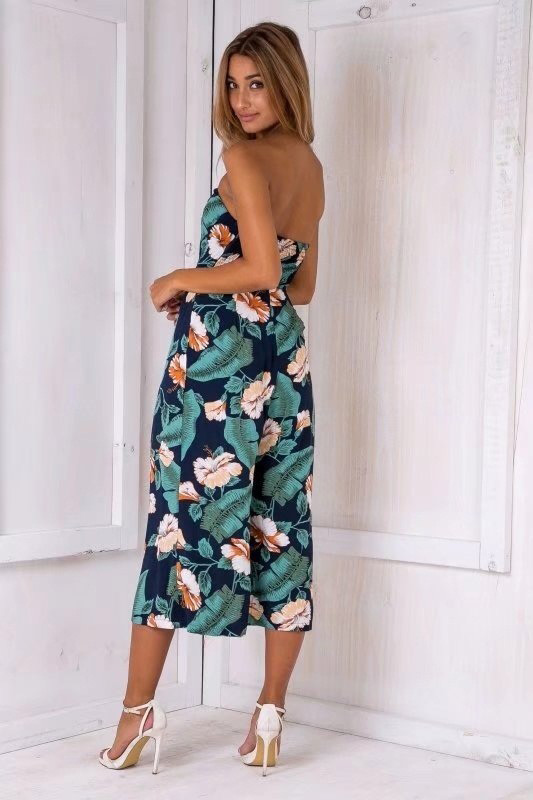 Fashion Green Flower Pattern Decorated Jumpsuit,Pants