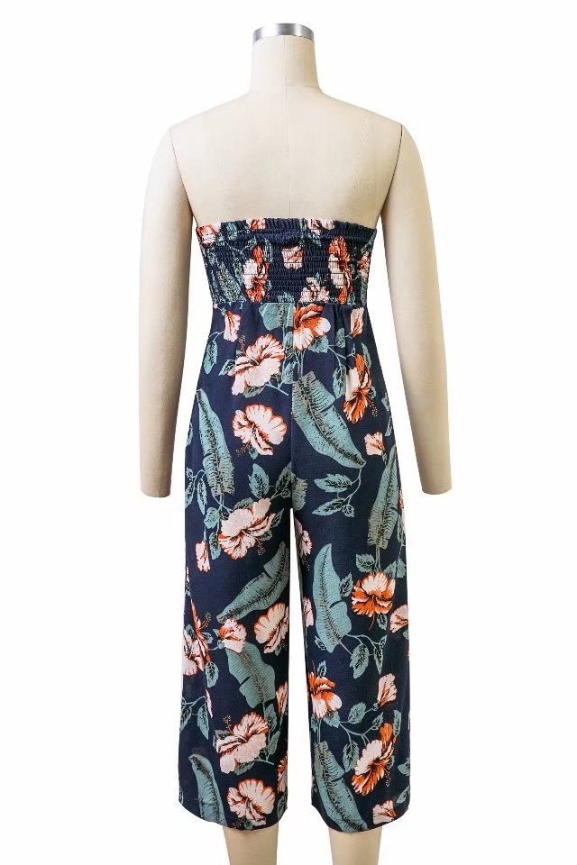 Fashion Green Flower Pattern Decorated Jumpsuit,Pants