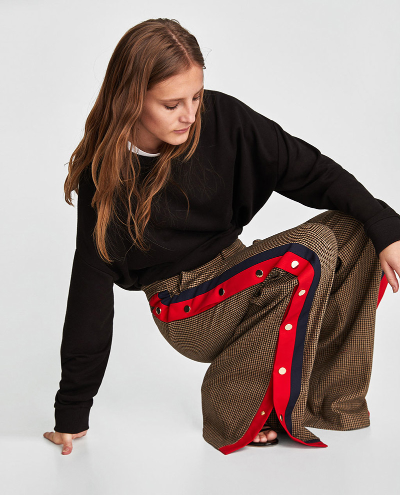 Fashion Khaki Grid Pattern Decorated Trousers,Pants